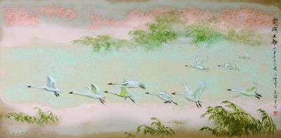 陳軍、傅長敏合作作品：高溫色釉綜合裝飾瓷板《鄱湖之歌》